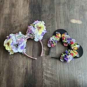 Disney-Inspired Ears Headband Set Of 2 Floral Sequin Butterfly 1 Adult & 1 Child
